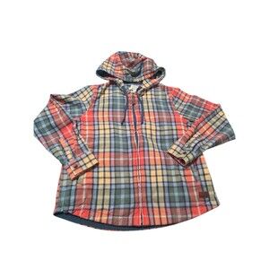 L.L. Bean Scotch Plaid Flannel Relaxed Zip Shirt Hoodie Women's S Petite B1.3